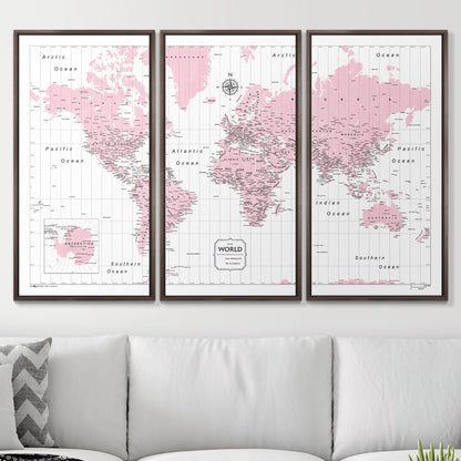 Push Pin World Map: Pink (Pins Included)