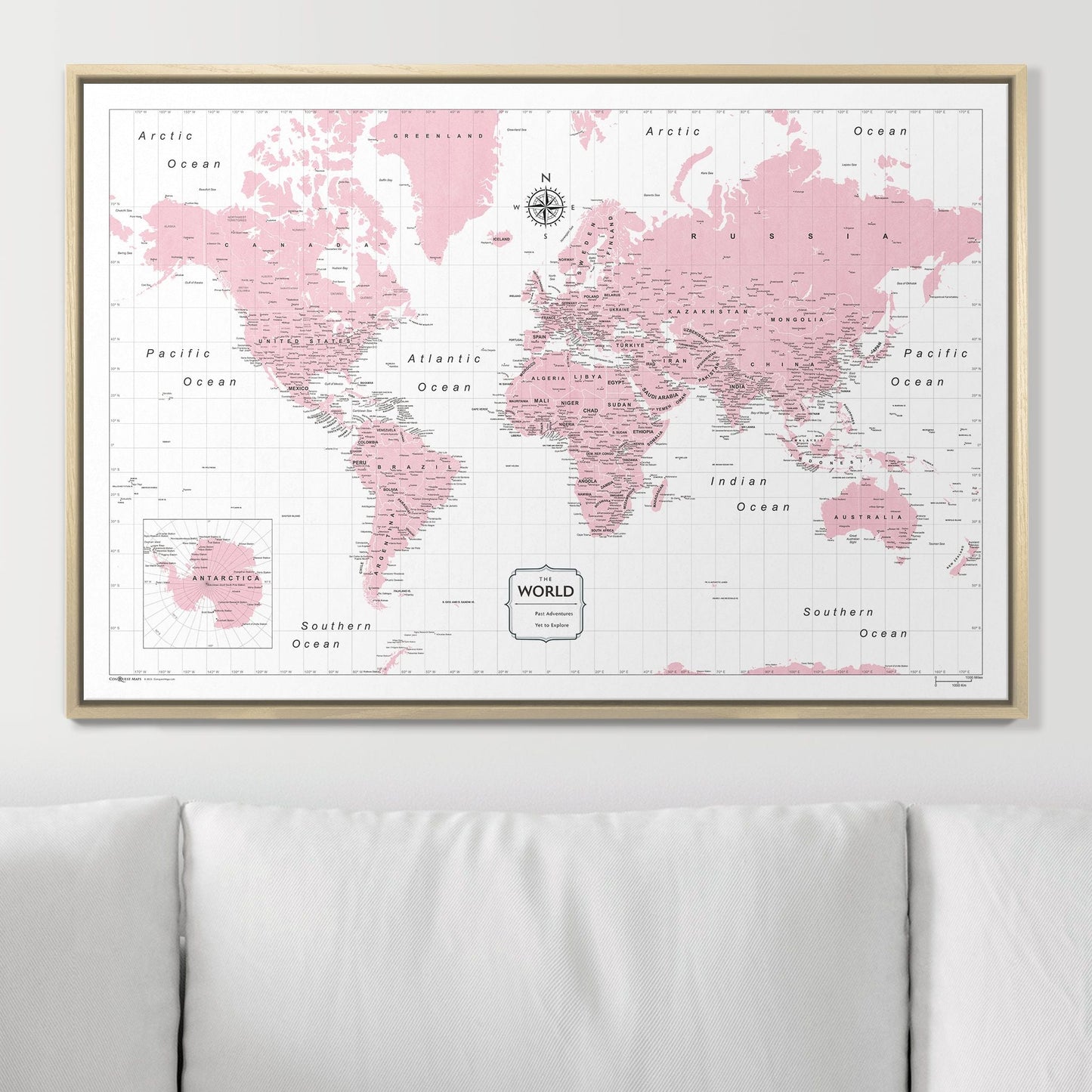 Push Pin World Map: Pink (Pins Included)