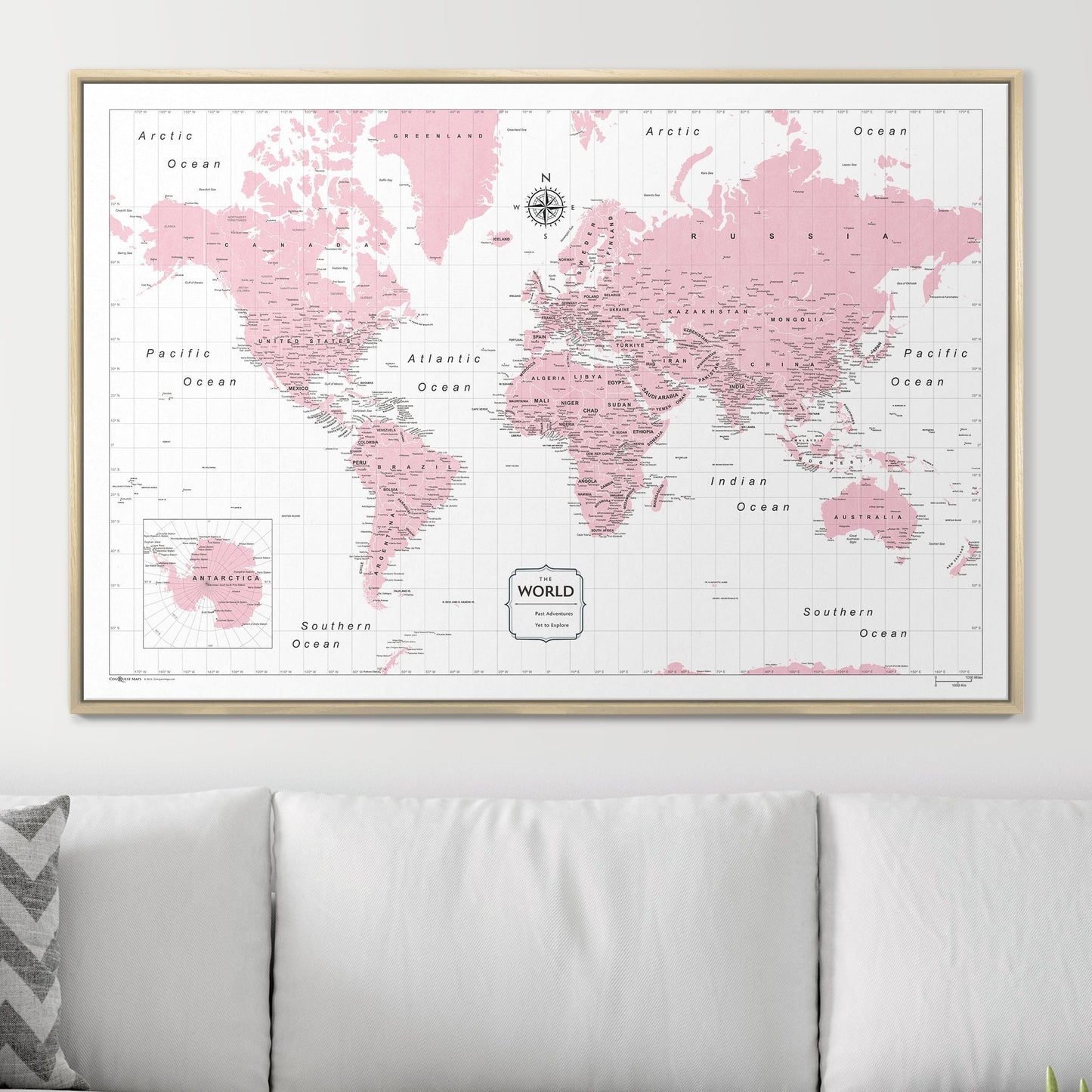 Push Pin World Map: Pink (Pins Included)