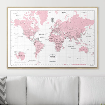 Push Pin World Map: Pink (Pins Included)