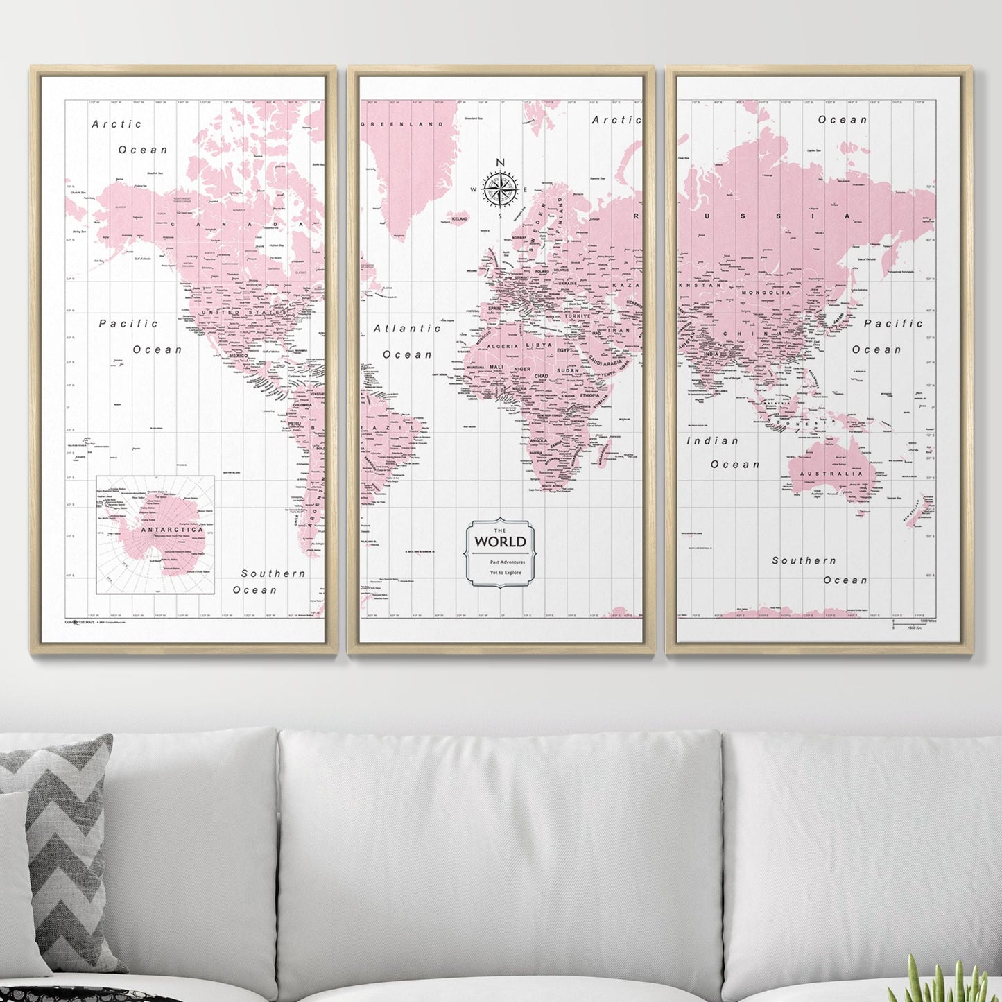 Push Pin World Map: Pink (Pins Included)