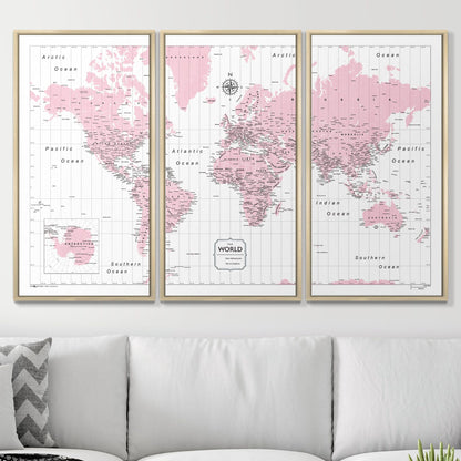 Push Pin World Map: Pink (Pins Included)