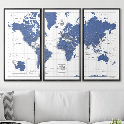 Push Pin World Map: Navy (Pins Included)