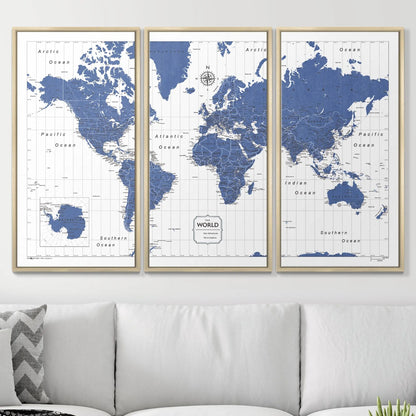 Push Pin World Map: Navy (Pins Included)