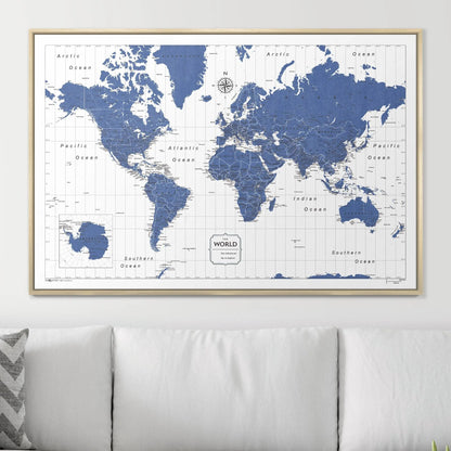 Push Pin World Map: Navy (Pins Included)