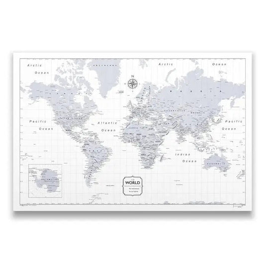 Push Pin World Map: Light Gray (Pins Included)