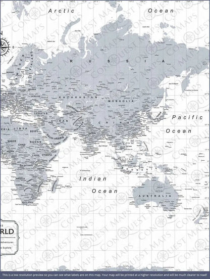 Push Pin World Map: Light Gray (Pins Included)