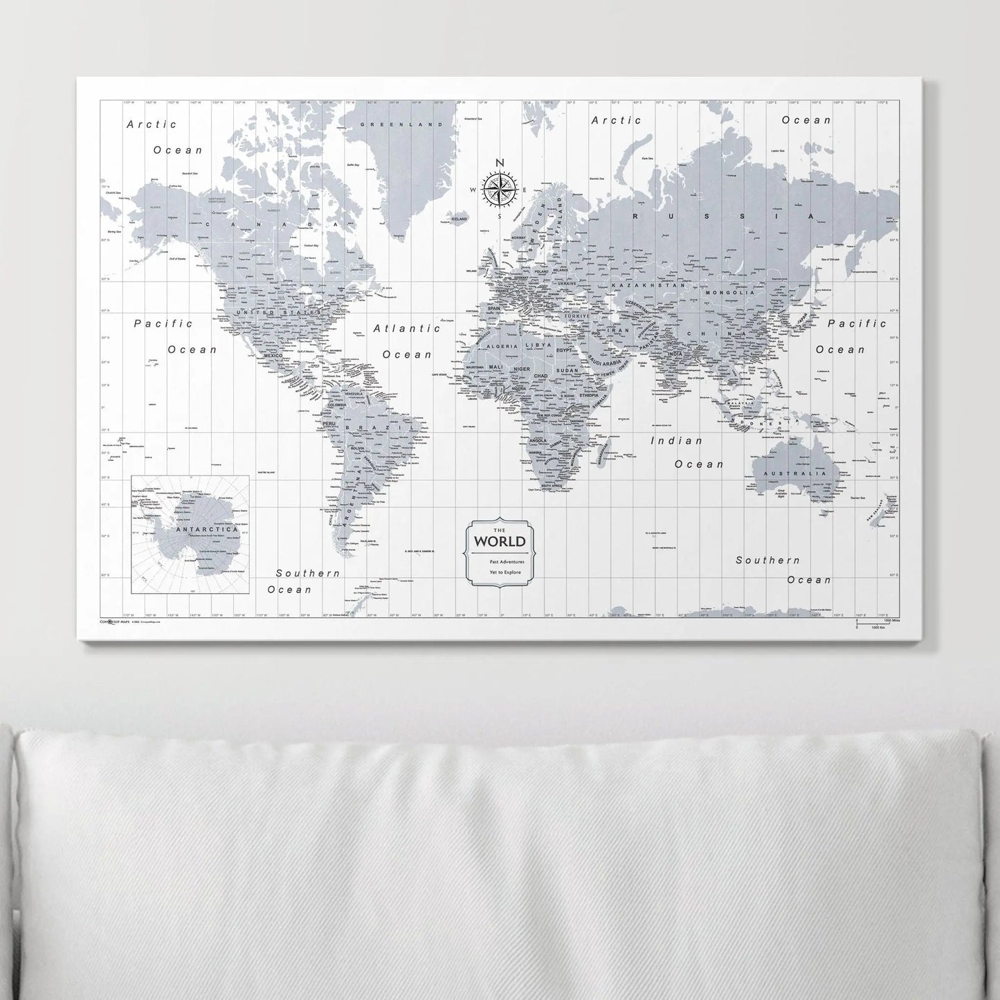 Push Pin World Map: Light Gray (Pins Included)