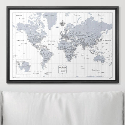 Push Pin World Map: Light Gray (Pins Included)