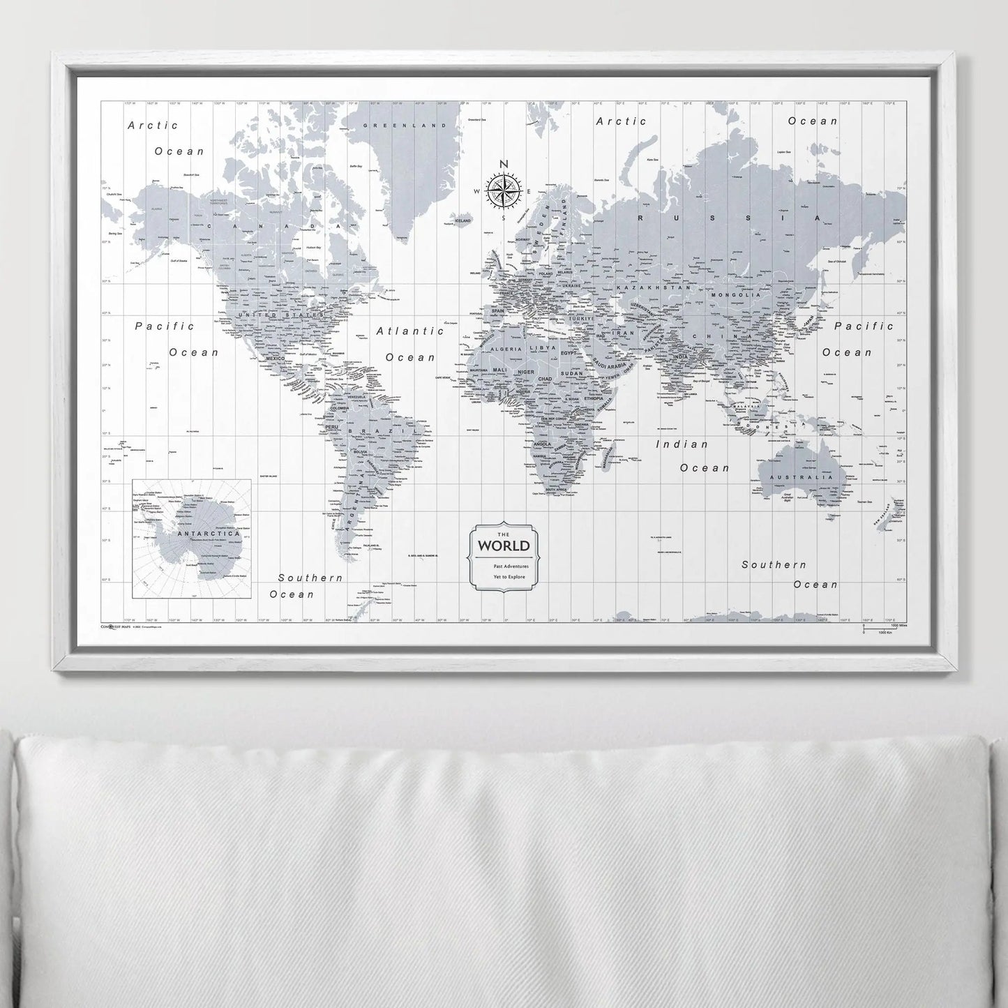 Push Pin World Map: Light Gray (Pins Included)