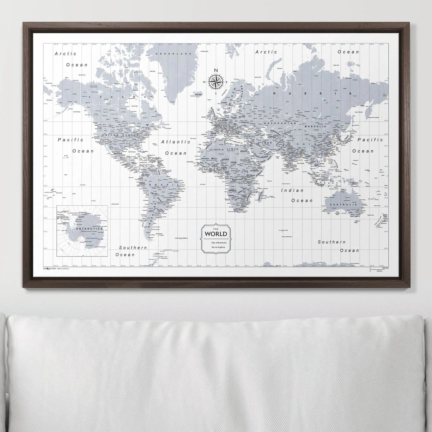 Push Pin World Map: Light Gray (Pins Included)