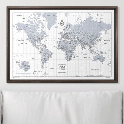 Push Pin World Map: Light Gray (Pins Included)