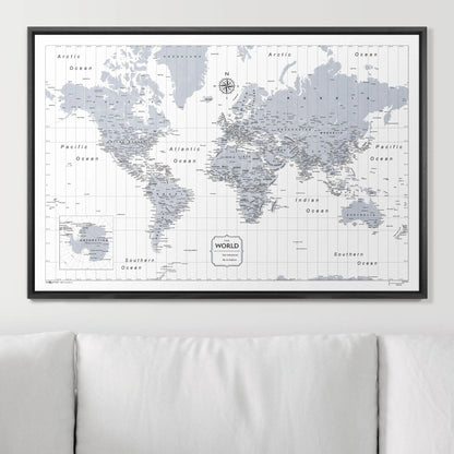 Push Pin World Map: Light Gray (Pins Included)