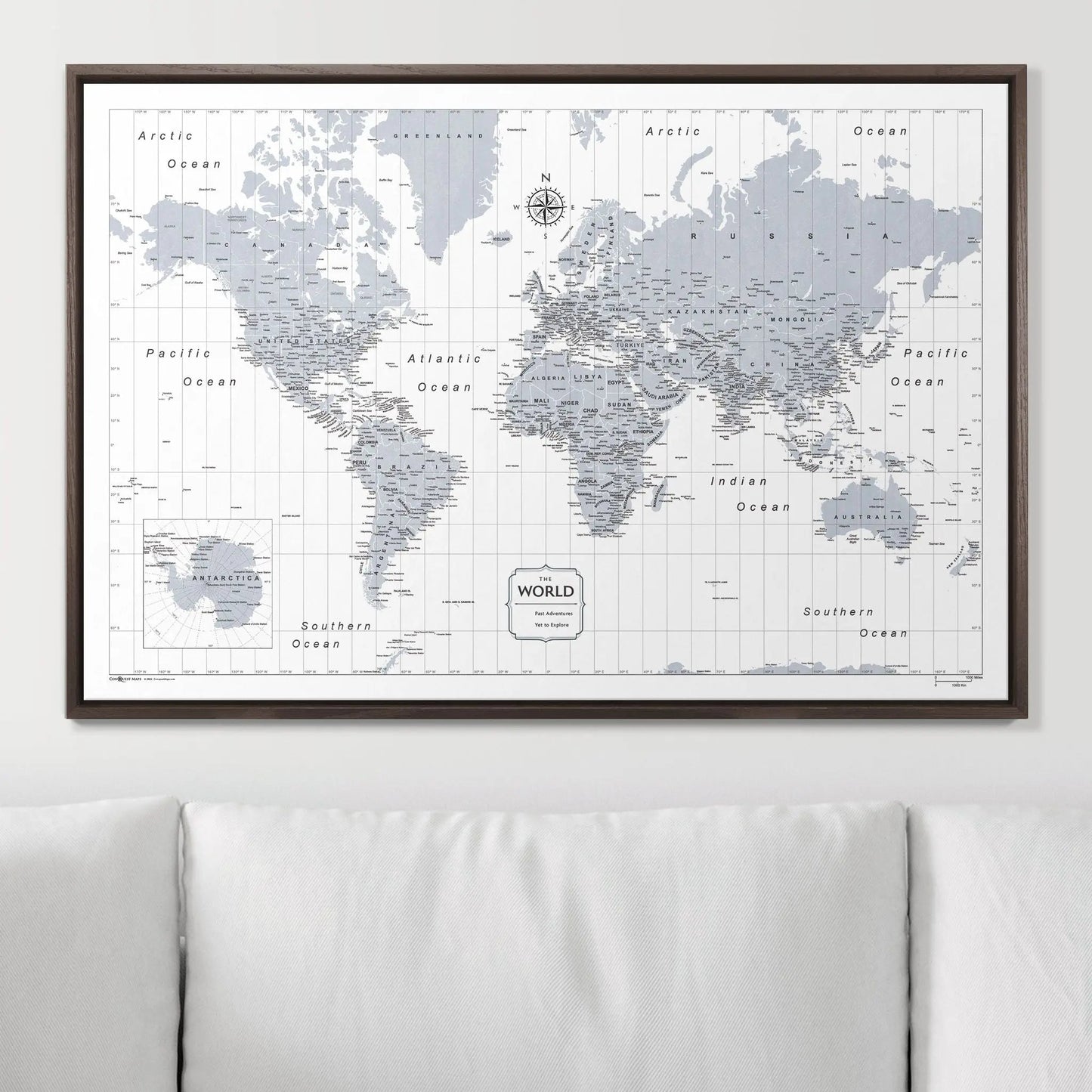 Push Pin World Map: Light Gray (Pins Included)