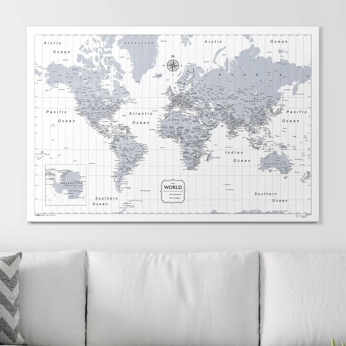 Push Pin World Map: Light Gray (Pins Included)