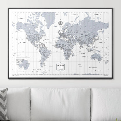 Push Pin World Map: Light Gray (Pins Included)