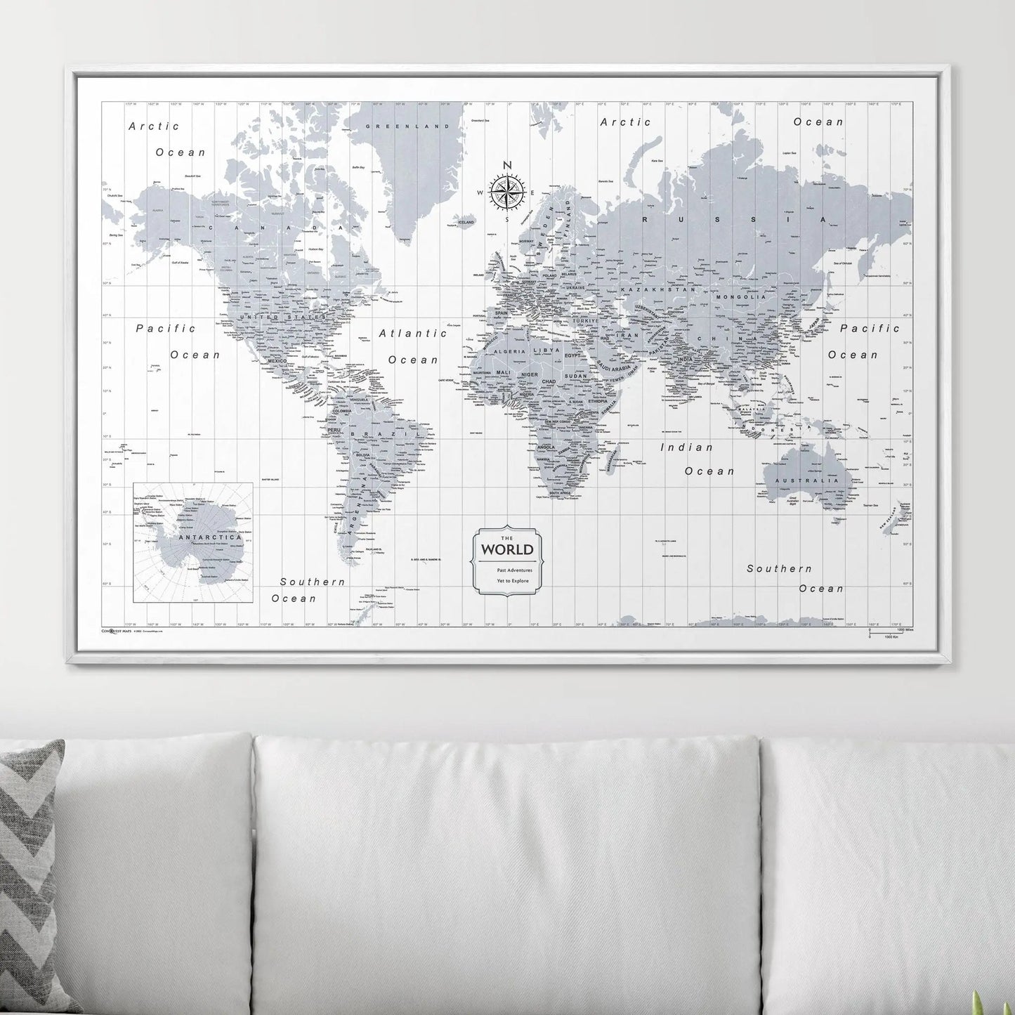 Push Pin World Map: Light Gray (Pins Included)