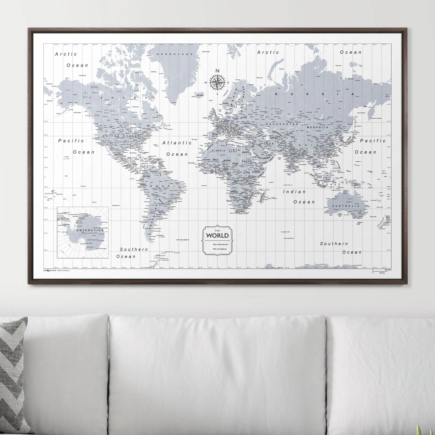 Push Pin World Map: Light Gray (Pins Included)