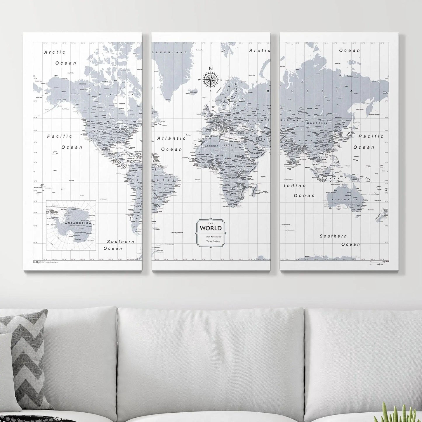 Push Pin World Map: Light Gray (Pins Included)