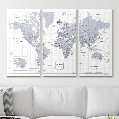 Push Pin World Map: Light Gray (Pins Included)