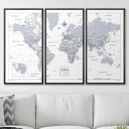 Push Pin World Map: Light Gray (Pins Included)