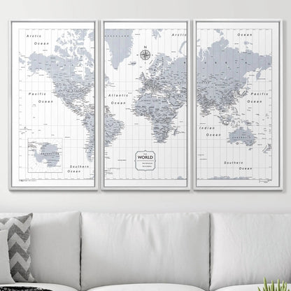 Push Pin World Map: Light Gray (Pins Included)