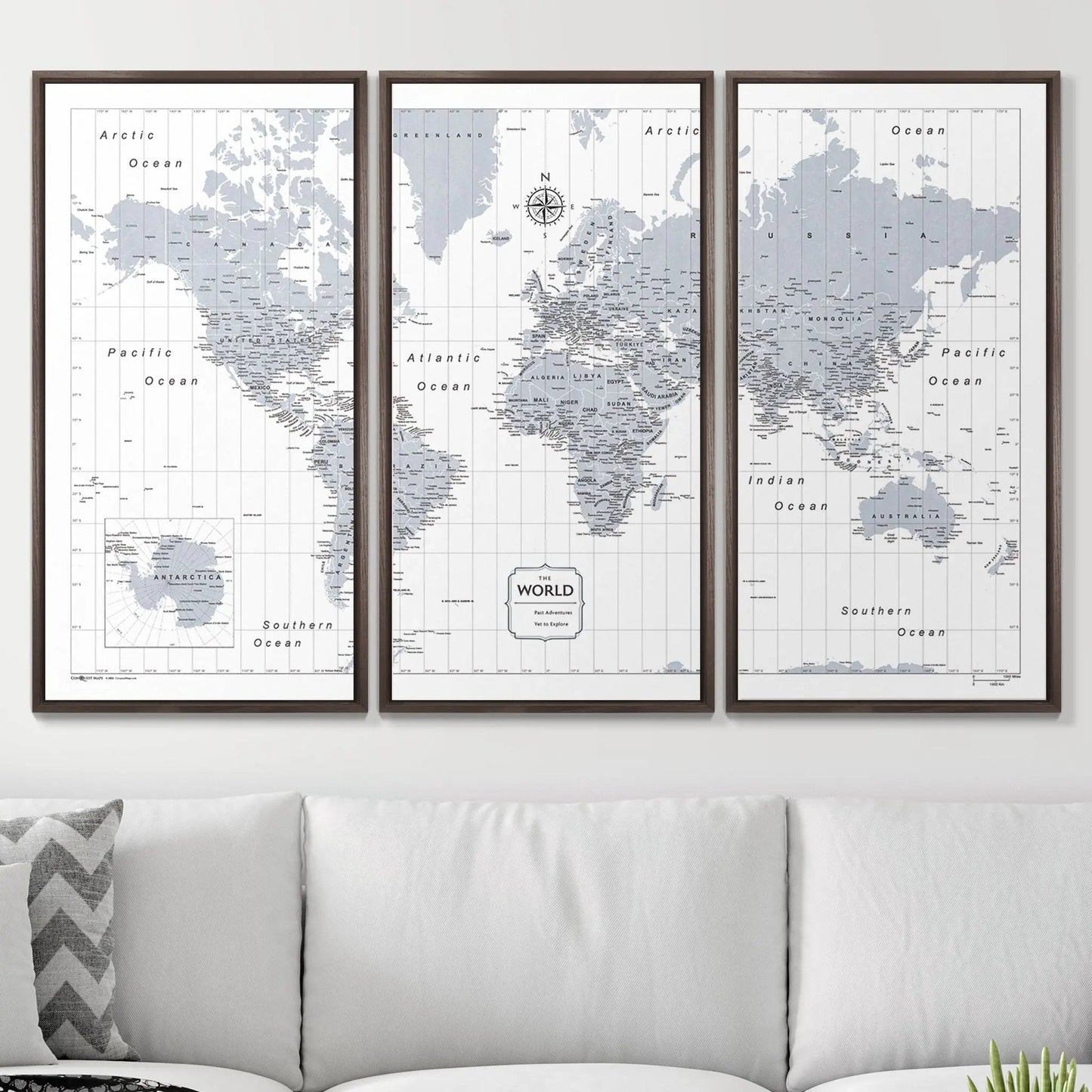 Push Pin World Map: Light Gray (Pins Included)