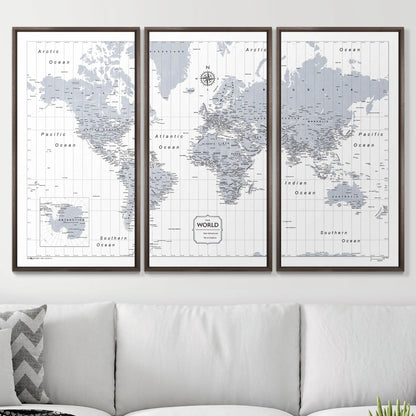 Push Pin World Map: Light Gray (Pins Included)