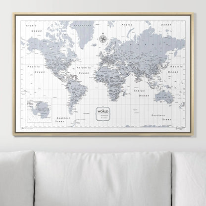 Push Pin World Map: Light Gray (Pins Included)