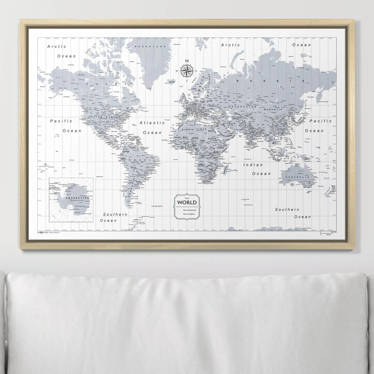 Push Pin World Map: Light Gray (Pins Included)