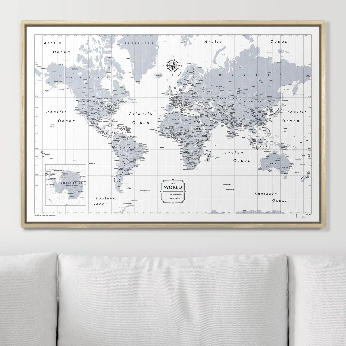 Push Pin World Map: Light Gray (Pins Included)