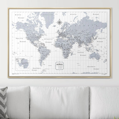 Push Pin World Map: Light Gray (Pins Included)