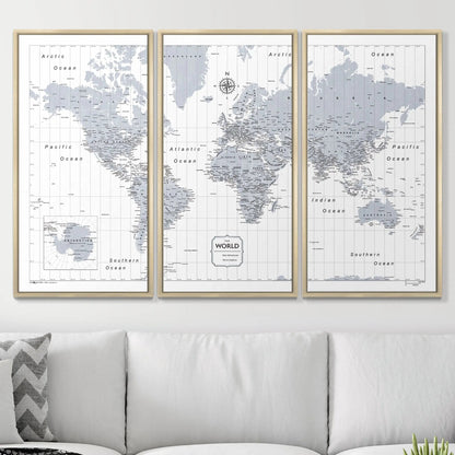 Push Pin World Map: Light Gray (Pins Included)