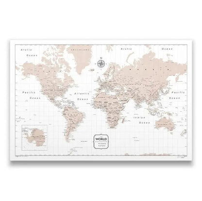 Push Pin World Map: Light Brown (Pins Included)