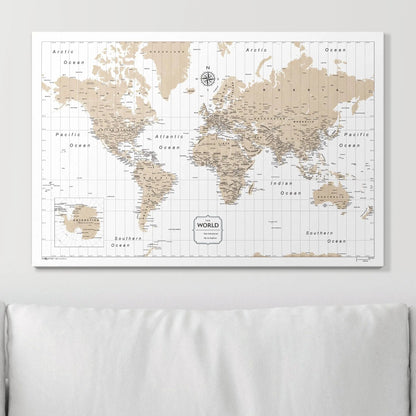 Push Pin World Map: Light Brown (Pins Included)