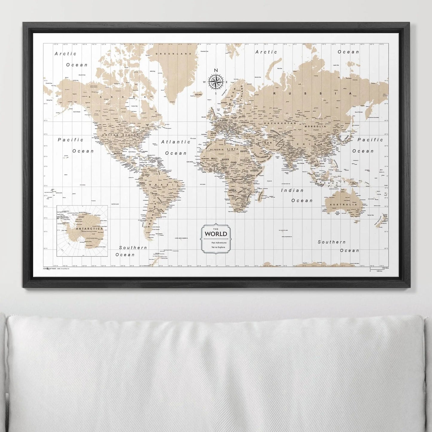 Push Pin World Map: Light Brown (Pins Included)