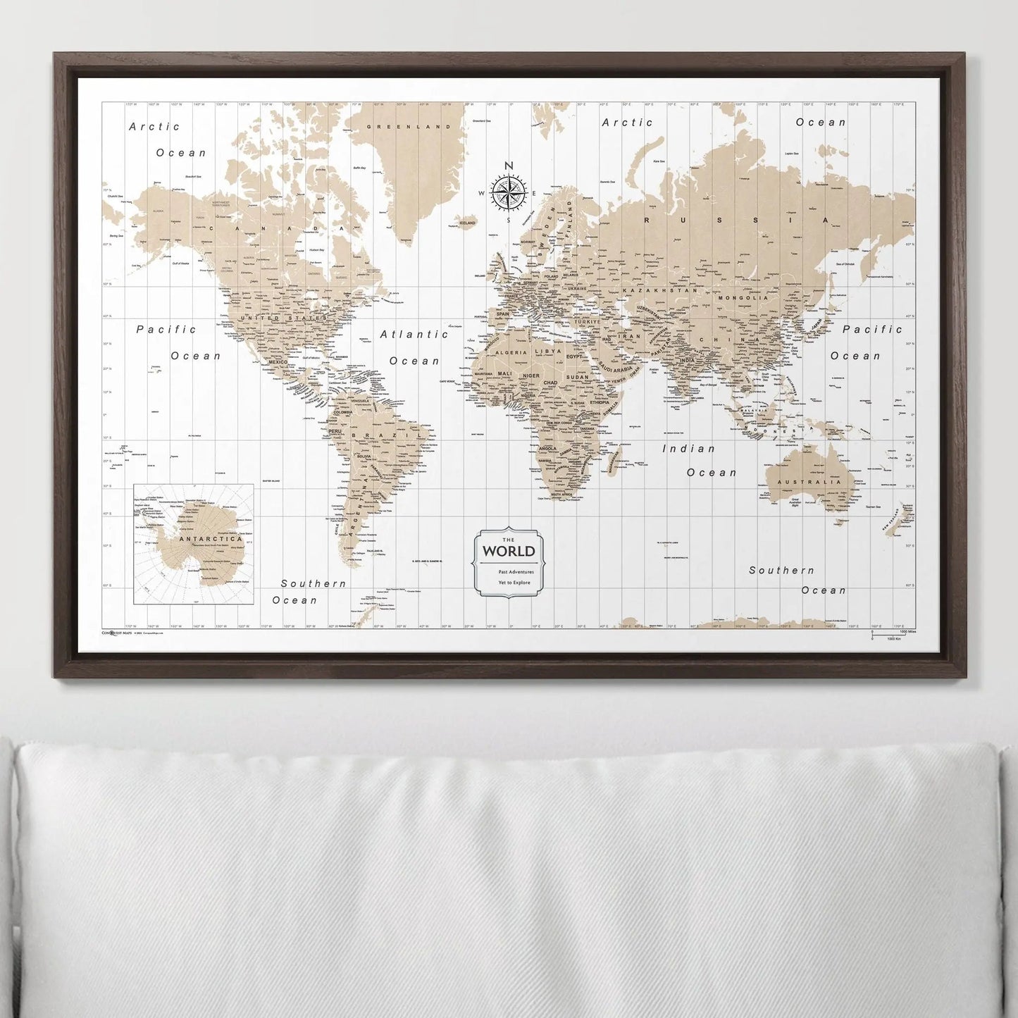Push Pin World Map: Light Brown (Pins Included)