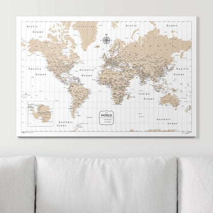 Push Pin World Map: Light Brown (Pins Included)