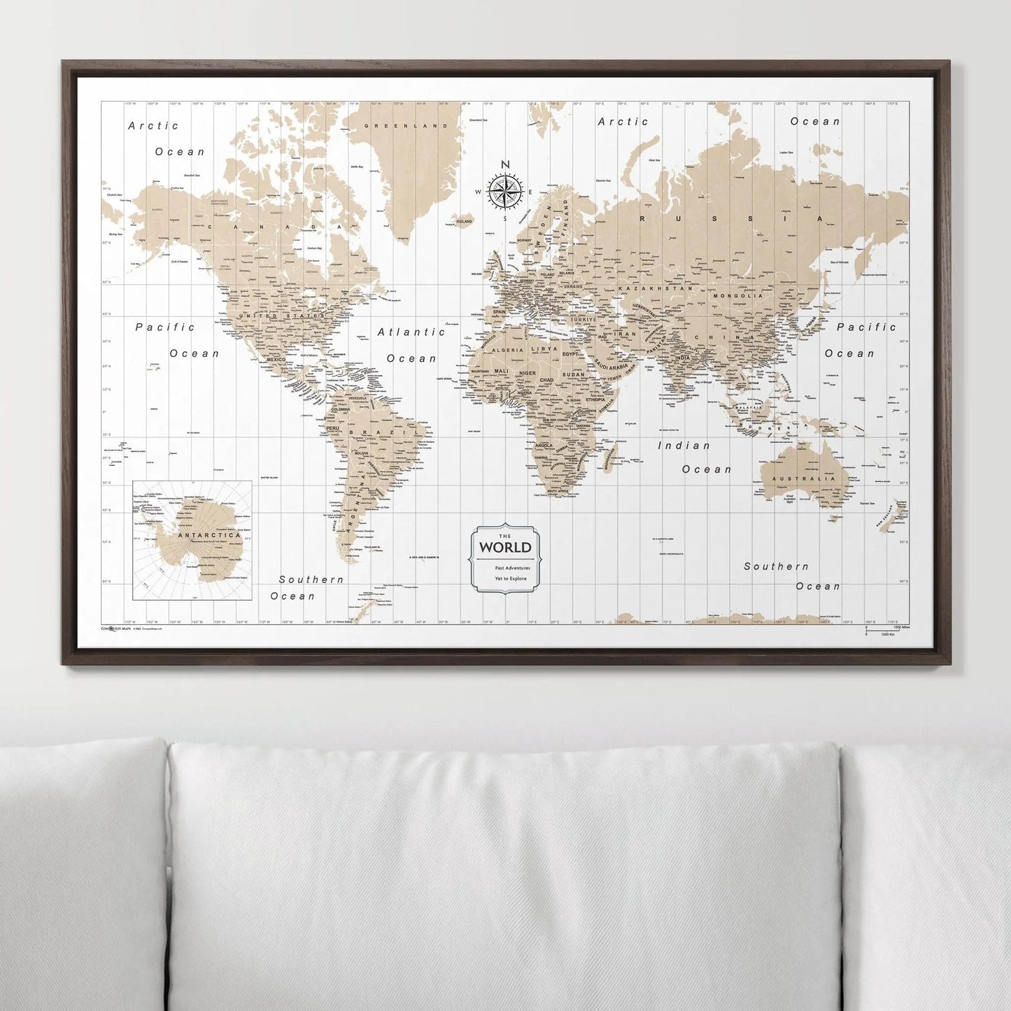 Push Pin World Map: Light Brown (Pins Included)