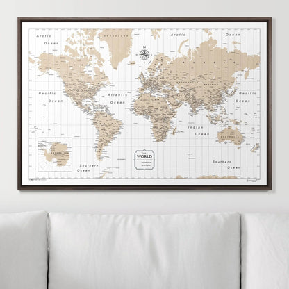 Push Pin World Map: Light Brown (Pins Included)
