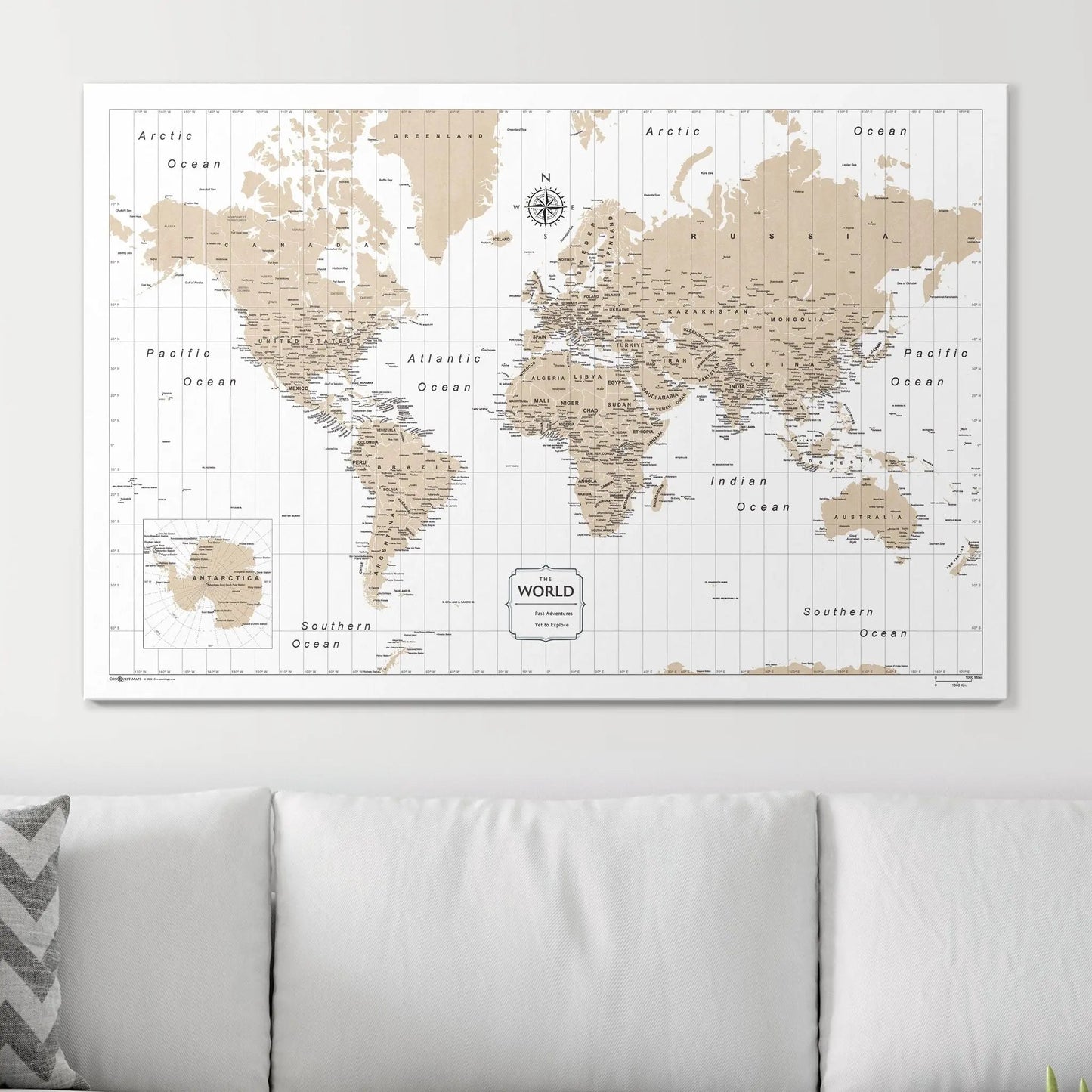 Push Pin World Map: Light Brown (Pins Included)