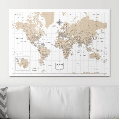 Push Pin World Map: Light Brown (Pins Included)