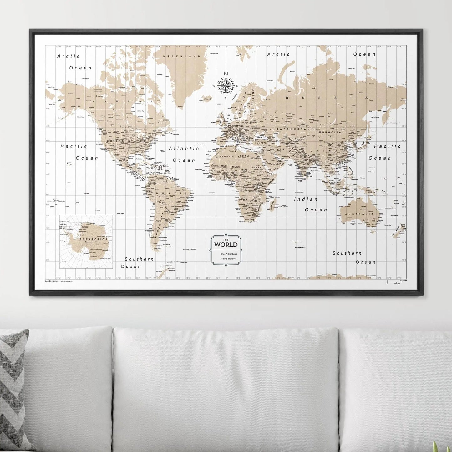 Push Pin World Map: Light Brown (Pins Included)