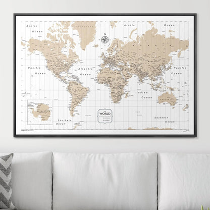 Push Pin World Map: Light Brown (Pins Included)