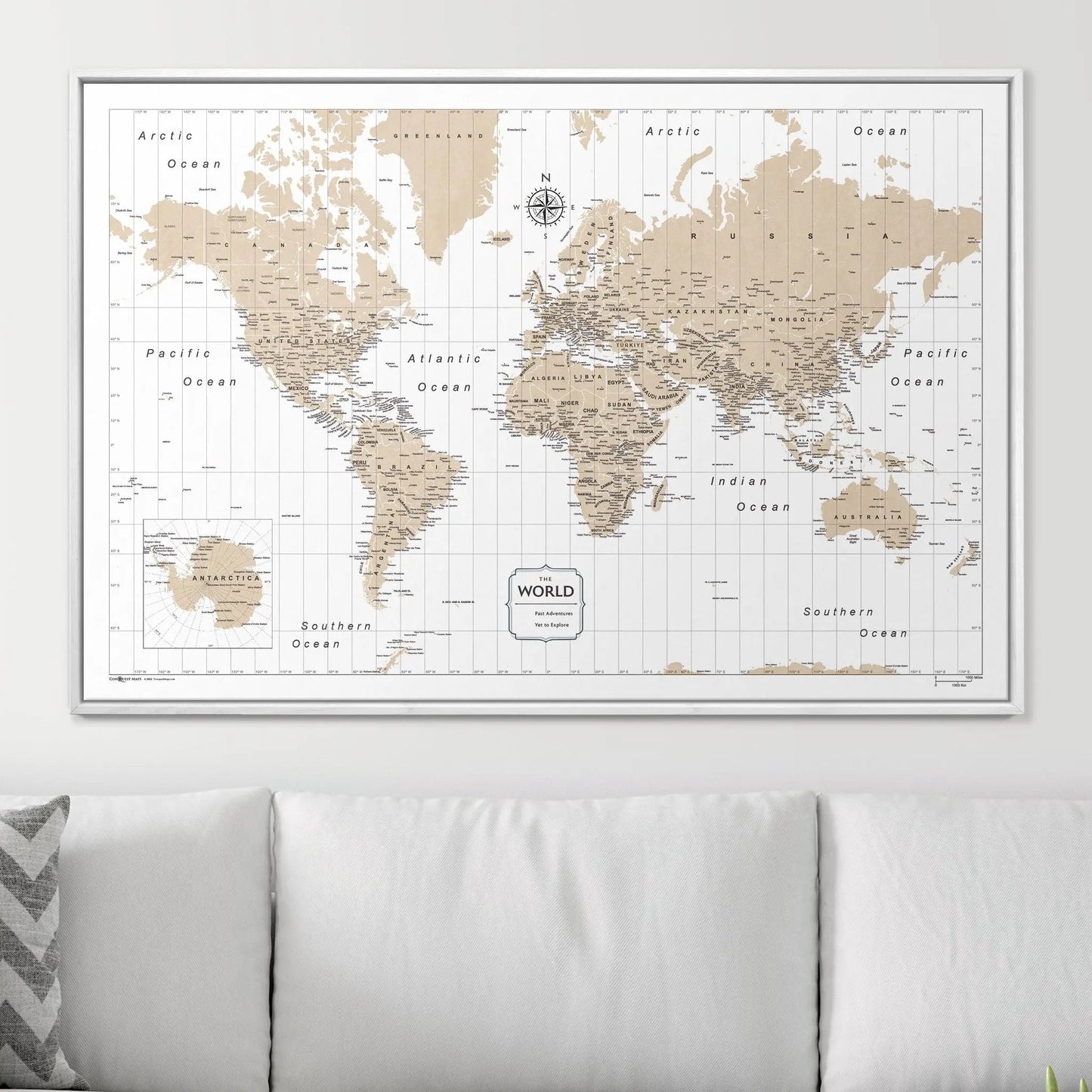 Push Pin World Map: Light Brown (Pins Included)