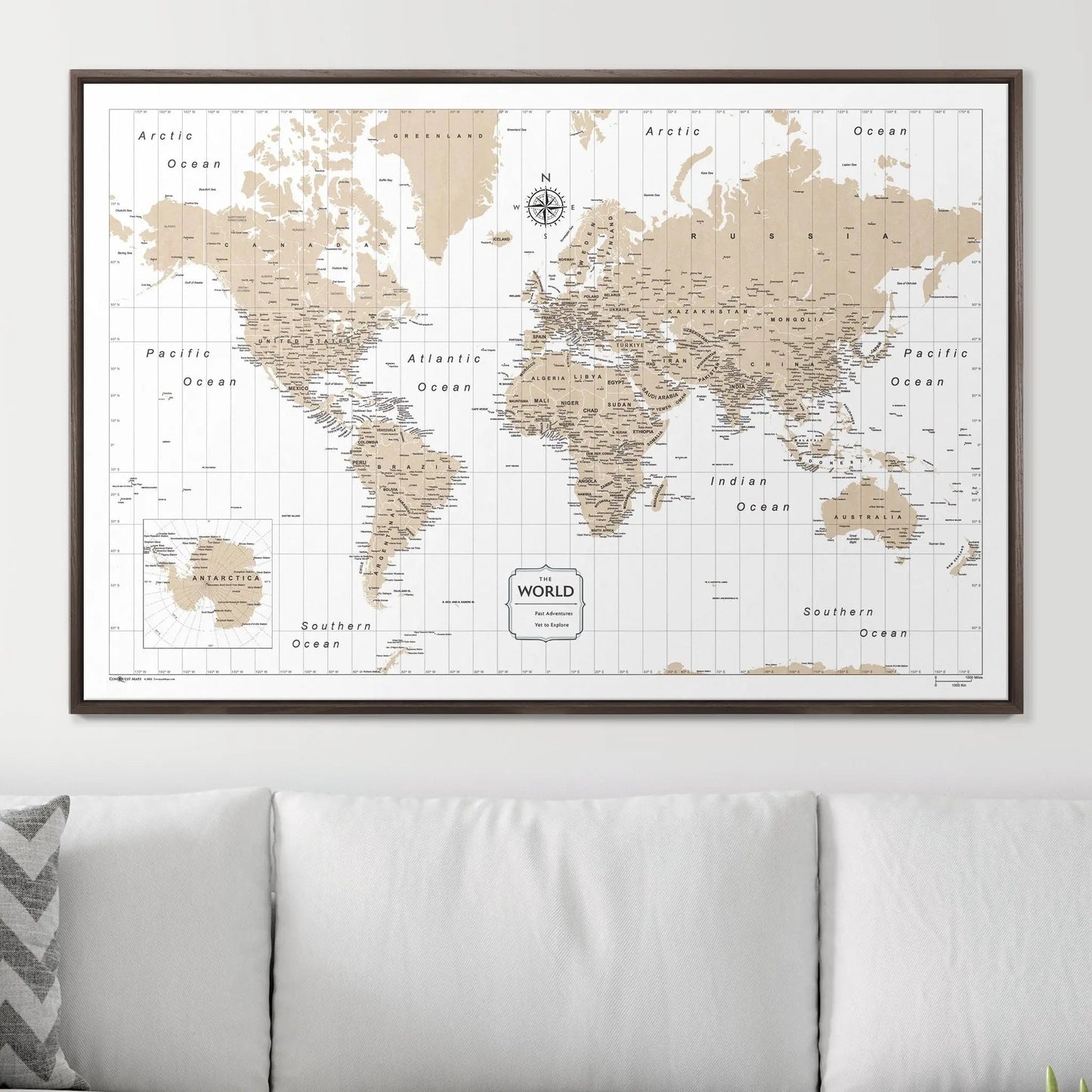 Push Pin World Map: Light Brown (Pins Included)
