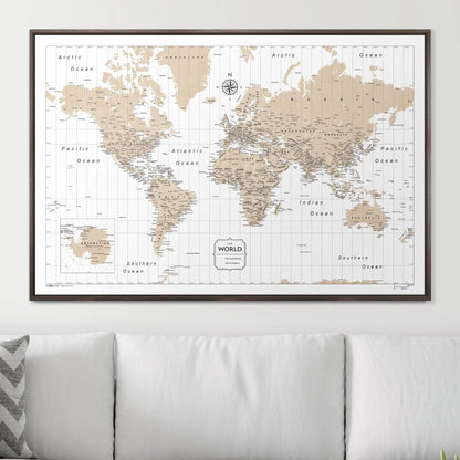 Push Pin World Map: Light Brown (Pins Included)