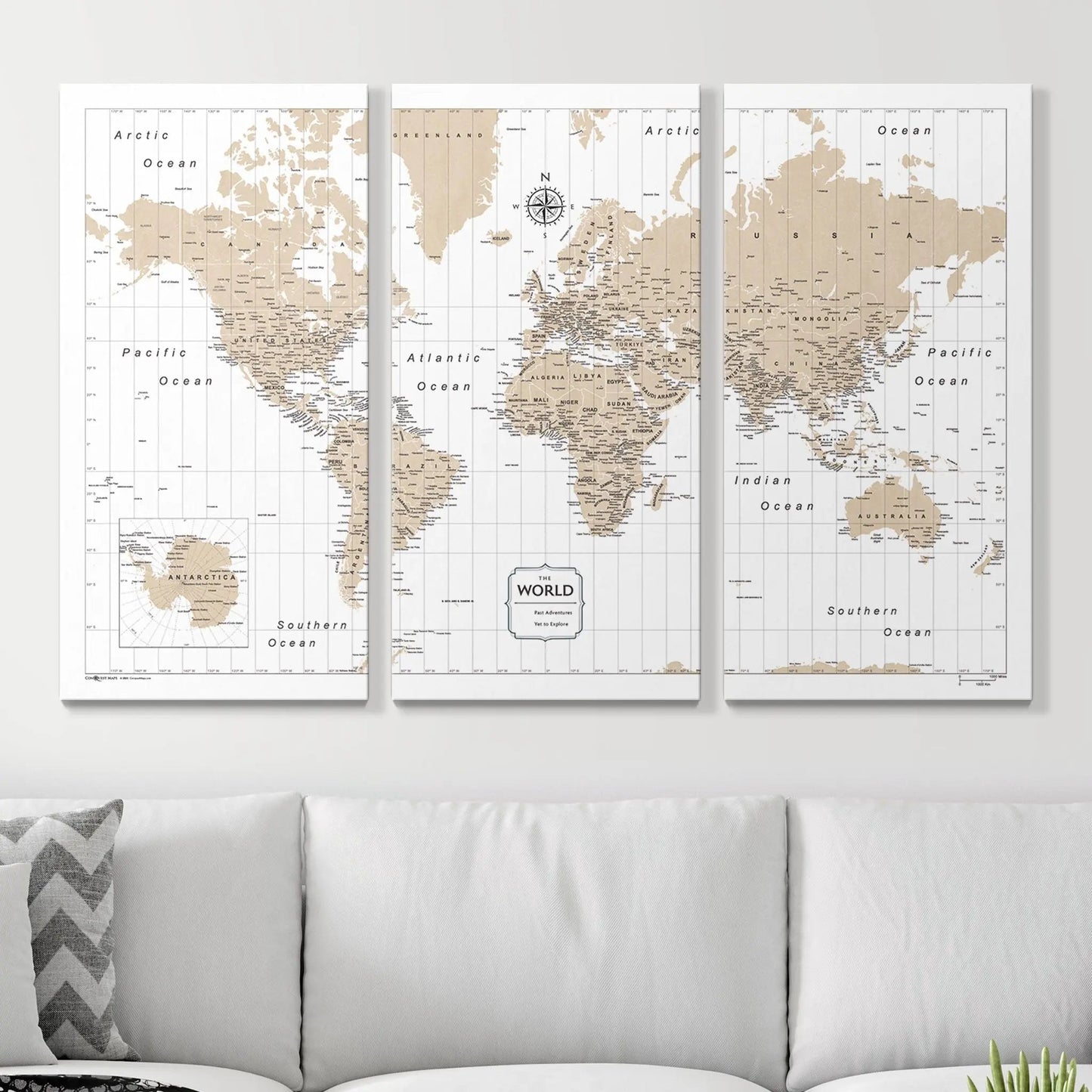 Push Pin World Map: Light Brown (Pins Included)