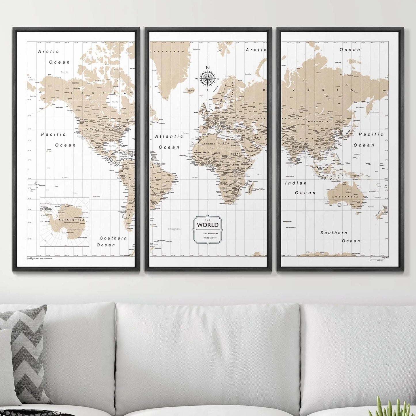 Push Pin World Map: Light Brown (Pins Included)