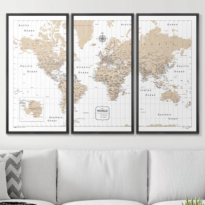 Push Pin World Map: Light Brown (Pins Included)